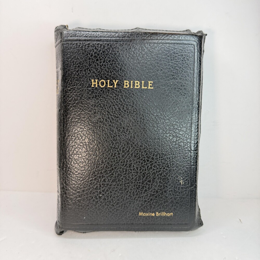 Vintage 1954 Holy Bible KJV American Bible Society Black Leather Zipper Maps USA
